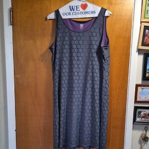 Title Nine Gray Eyelet Midi Dress with Purple Lining